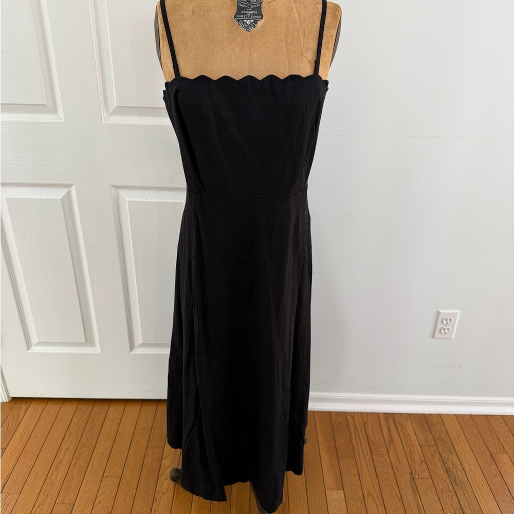 GAP Black Linen Maxi Dress with Scalloped Neckline